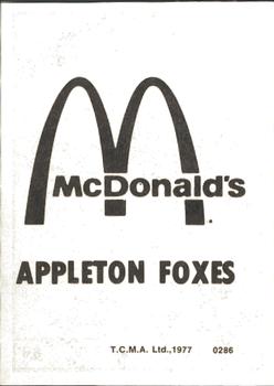 1977 TCMA Appleton Foxes #0286 A.J. Hill Back
