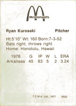 1977 TCMA Arkansas Travelers #0033 Ryan Kurosaki Back