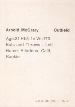 1977 TCMA Asheville Tourists #0012 Arnold McCrary Back
