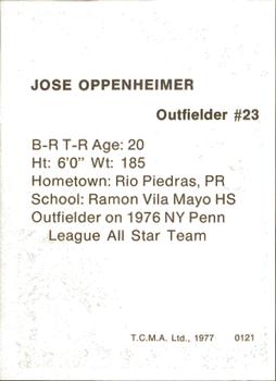 1977 TCMA Burlington Bees #0121 Jose Oppenheimer Back