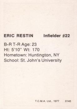 1977 TCMA Burlington Bees #0140 Eric Restin Back