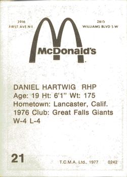 1977 TCMA Cedar Rapids Giants #0242 Dan Hartwig Back