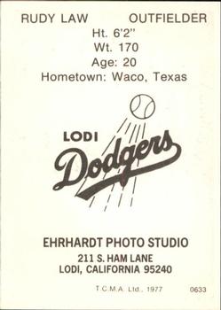 1977 TCMA Lodi Dodgers #0633 Rudy Law Back
