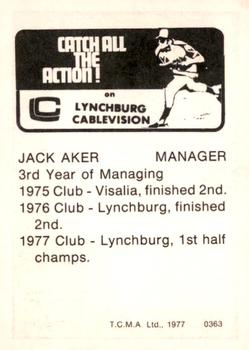 1977 TCMA Lynchburg Mets #0363 Jack Aker Back