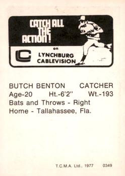 1977 TCMA Lynchburg Mets #0349 Butch Benton Back