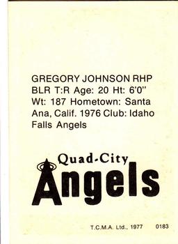 1977 TCMA Quad City Angels #0183 Greg Johnson Back