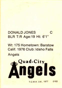 1977 TCMA Quad City Angels #0193 Donny Jones Back