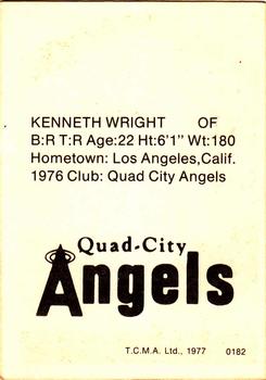 1977 TCMA Quad City Angels #0182 Ken Wright Back