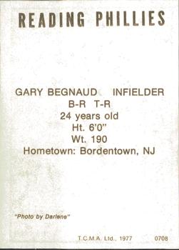 1977 TCMA Reading Phillies #0708 Gary Begnaud Back