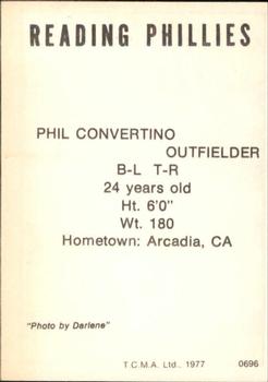 1977 TCMA Reading Phillies #0696 Phil Convertino Back