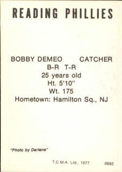 1977 TCMA Reading Phillies #0692 Bobby Demeo Back