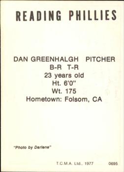 1977 TCMA Reading Phillies #0695 Dan Greenhalgh Back