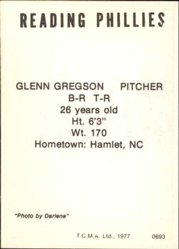 1977 TCMA Reading Phillies #0693 Glenn Gregson Back