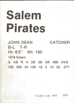 1977 TCMA Salem Pirates #0374 John Dean Back