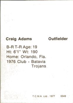 1977 TCMA Waterloo Indians #0049 Craig Adams Back