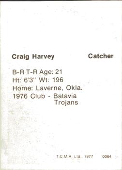 1977 TCMA Waterloo Indians #0064 Craig Harvey Back