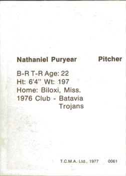 1977 TCMA Waterloo Indians #0061 Nathaniel Puryear Back