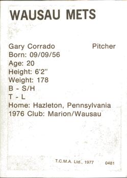 1977 TCMA Wausau Mets #0481 Gary Corrado Back