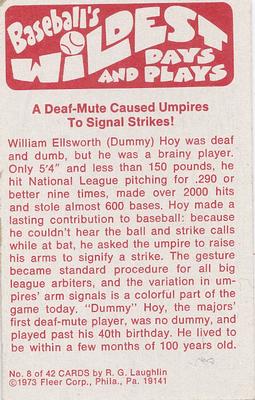 1974 Fleer Official Major League Patches - Baseball's Wildest Days and Plays #8 Umpires Signal Strikes - Dummy Hoy Back