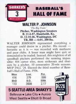 1976 Shakey's Pizza #3 Walter Johnson Back