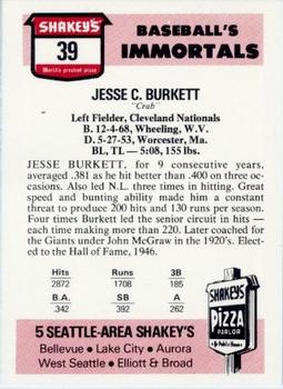 1976 Shakey's Pizza #39 Jesse Burkett Back