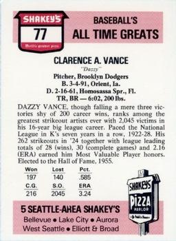 1976 Shakey's Pizza #77 Dazzy Vance Back