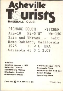 1976 TCMA Asheville Tourists #12 Richard Couch Back