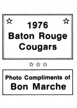 1976 TCMA Baton Rouge Cougars #NNO Nick Baltz Back