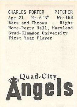 1976 TCMA Quad City Angels #NNO Charles Porter Back