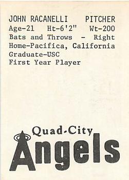 1976 TCMA Quad City Angels #NNO John Racanelli Back