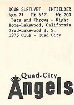 1976 TCMA Quad City Angels #NNO Doug Slettvet Back