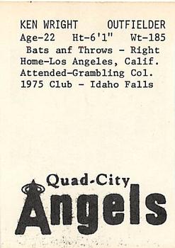 1976 TCMA Quad City Angels #NNO Ken Wright Back