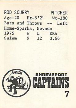 1976 TCMA Shreveport Captains #7 Rod Scurry Back