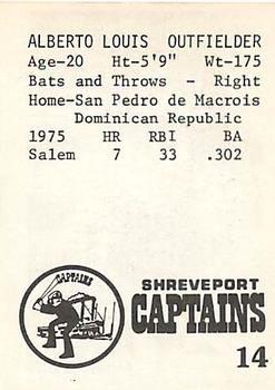 1976 TCMA Shreveport Captains #14 Albert Louis Back