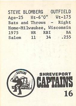1976 TCMA Shreveport Captains #16 Steve Blomberg Back