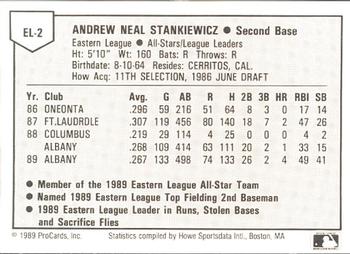 1989 ProCards Eastern League All-Stars #2 Andy Stankiewicz Back