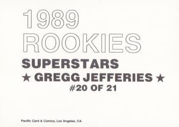 1989 Pacific Cards & Comics Rookies Superstars (unlicensed) #20 Gregg Jefferies Back