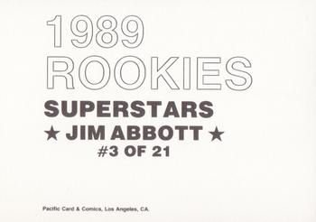 1989 Pacific Cards & Comics Rookies Superstars (unlicensed) #3 Jim Abbott Back