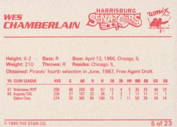 1989 Star Harrisburg Senators - Platinum #5 Wes Chamberlain Back