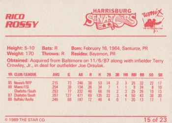 1989 Star Harrisburg Senators - Platinum #15 Rico Rossy Back