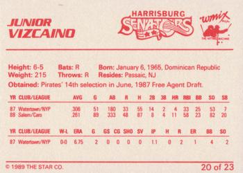 1989 Star Harrisburg Senators - Platinum #20 Junior Vizcaino Back