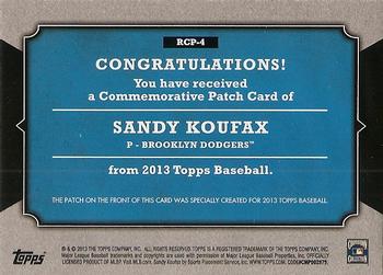 2013 Topps - Manufactured Rookie Card Patch #RCP-4 Sandy Koufax Back