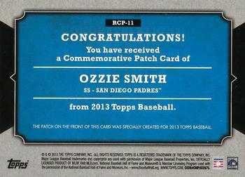 2013 Topps - Manufactured Rookie Card Patch #RCP-11 Ozzie Smith Back