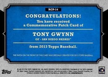 2013 Topps - Manufactured Rookie Card Patch #RCP-14 Tony Gwynn Back
