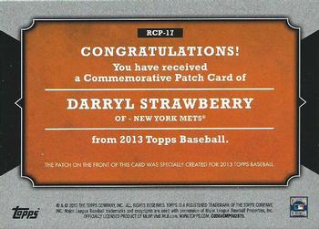 2013 Topps - Manufactured Rookie Card Patch #RCP-17 Darryl Strawberry Back