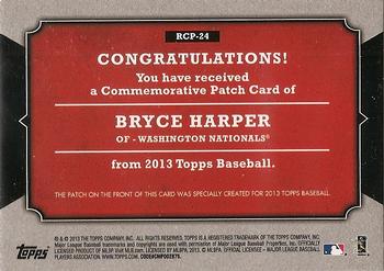 2013 Topps - Manufactured Rookie Card Patch #RCP-24 Bryce Harper Back