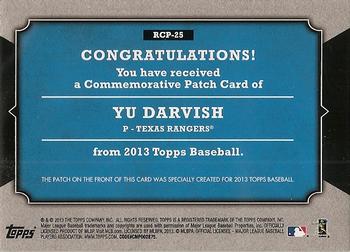 2013 Topps - Manufactured Rookie Card Patch #RCP-25 Yu Darvish Back