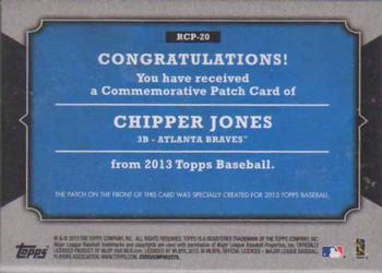 2013 Topps - Manufactured Rookie Card Patch #RCP-20 Chipper Jones Back
