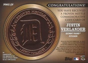 2013 Topps - Proven Mettle Coins Copper #PMC-JV Justin Verlander Back