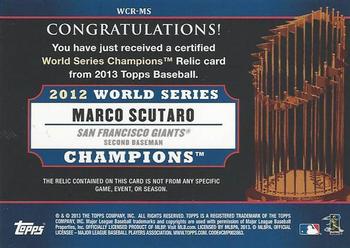 2013 Topps - World Champion Relics #WCR-MS Marco Scutaro Back